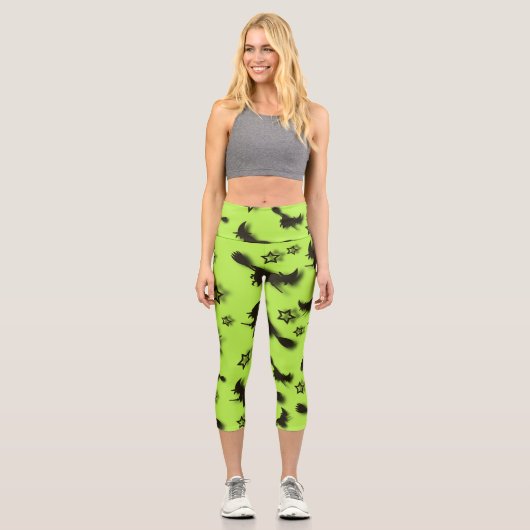 Zu Halloween Abend 3D unter Sternen fliegen Capri Leggings (Vorderseite)