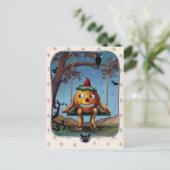 Zu Halloween-Abend auf einer Schaukel gesäumter Kü Postkarte (Stehend Vorderseite)