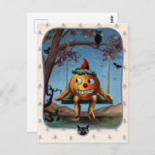 Zu Halloween-Abend auf einer Schaukel gesäumter Kü Postkarte (Vorne/Hinten)