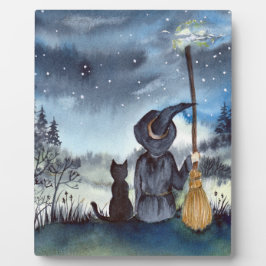 Zu Halloween Black Cat und The Hexe Starry Night Fotoplatte