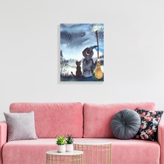 Zu Halloween Black Cat und The Hexe Starry Night Leinwanddruck (Insitu (Wohnzimmer))