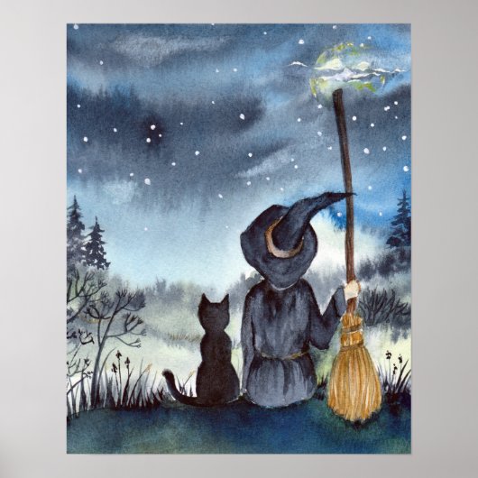 Zu Halloween Black Cat und The Hexe Starry Night Poster (Vorne)