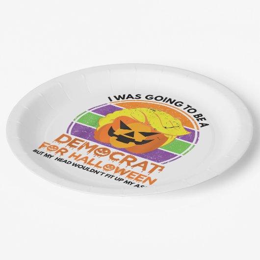 Zu Halloween Funny Trumpkin als Demokrat Pappteller (Schrägansicht)