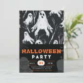 Zu Halloween kommen die schwarzen und weißen Geist Einladung (Stehend Vorderseite)