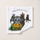 zu Halloween , Niedlichem Fleet und Raven gewartet Badhandtuch Set (Waschlappen)