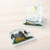 zu Halloween , Niedlichem Fleet und Raven gewartet Glasuntersetzer (Schrägansicht)