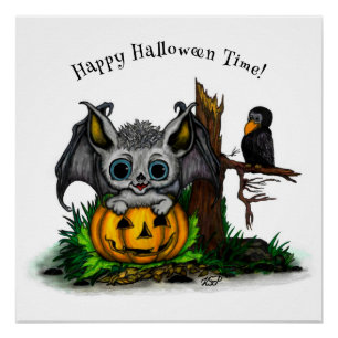 zu Halloween , Niedlichem Fleet und Raven gewartet Poster