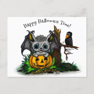zu Halloween , Niedlichem Fleet und Raven gewartet Postkarte