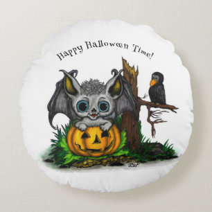 zu Halloween , Niedlichem Fleet und Raven gewartet Rundes Kissen