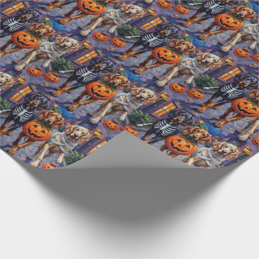 Zu Halloween-Trick oder -Behandlung von Hunden aus Geschenkpapier (Ecke)