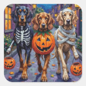 Zu Halloween-Trick oder -Behandlung von Hunden aus Quadratischer Aufkleber (Vorderseite)