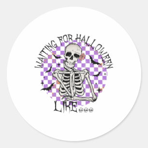 Zu Halloween wie Funny Skeleton Spooky H gewartet Runder Aufkleber