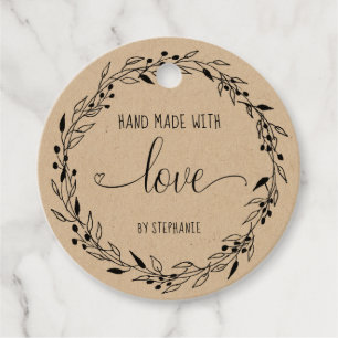 Zu Hause mit Liebe typografisches Kraftpapier Geschenkanhänger