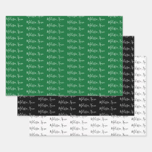 Zu Ihrem Namen Mod Handschrift Weiß, Grün und Schw Geschenkpapier Set