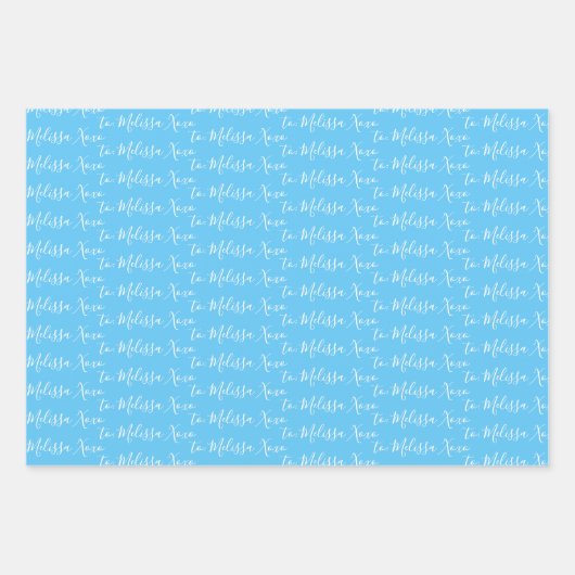 Zu Ihrem Namen Moderne Handschrift hellblau Geschenkpapier Set (Vorderseite)