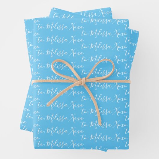 Zu Ihrem Namen Moderne Handschrift hellblau Geschenkpapier Set (Beispiel)