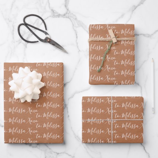 Zu Ihrem Namen Moderne Handschrift Terra Cotta Tex Geschenkpapier Set (Vorderseite)