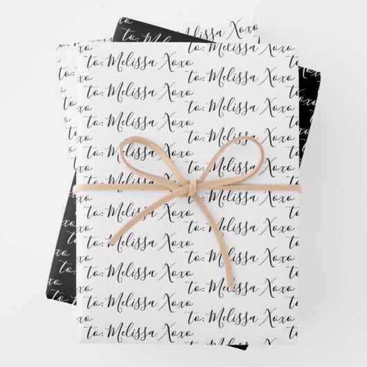 Zu Ihrem Namen Moderne Handschrift weiß und schwar Geschenkpapier Set (Beispiel)