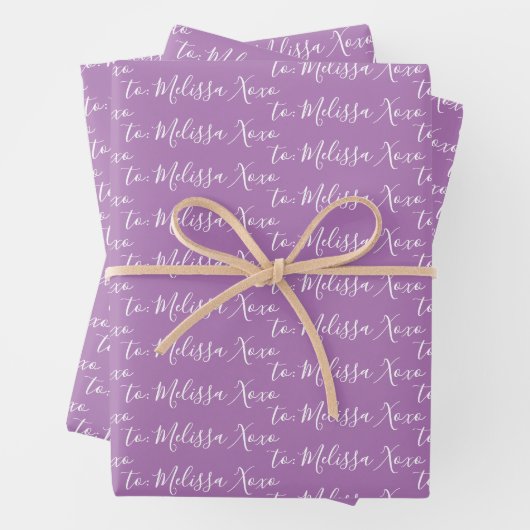 Zu Ihrem Namen Moderner Handschriftenlavender Lila Geschenkpapier Set (Beispiel)