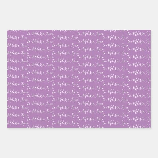 Zu Ihrem Namen Moderner Handschriftenlavender Lila Geschenkpapier Set (Vorderseite 3)