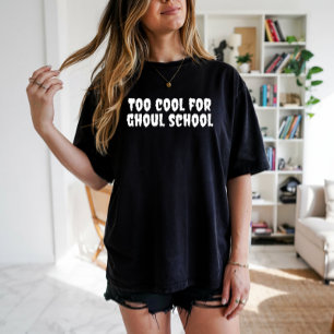 Zu kühle Schule Halloween Lehrer weiße Typografie T-Shirt