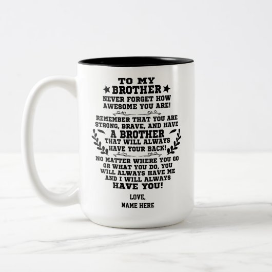 Zu meinem Bruder Geschenk von Bruder mit Individue Zweifarbige Tasse (Links)