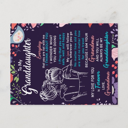 zu meinem Großtochter-Geschenk von Oma, Blume Love Ankündigungspostkarte (Vorderseite)