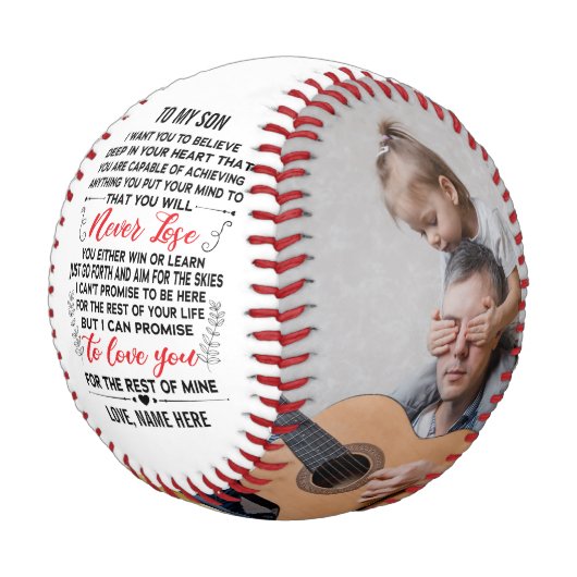 Zu meinem Sohn von Vater oder Mama Zitat & Custom  Baseball (Schrägansicht)