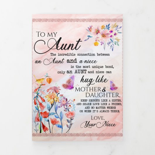 zu meinem Tante-Geschenk, Schmetterlingsgeschenk v Dreifach Gefaltete Ankündigung (Cover)