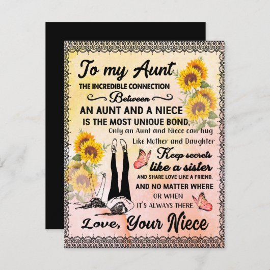 zu meinem Tante-Geschenk, Sonnenblumengeschenk von Einladung (Vorne/Hinten)