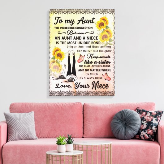 zu meinem Tante-Geschenk, Sonnenblumengeschenk von Leinwanddruck (Insitu (Wohnzimmer))