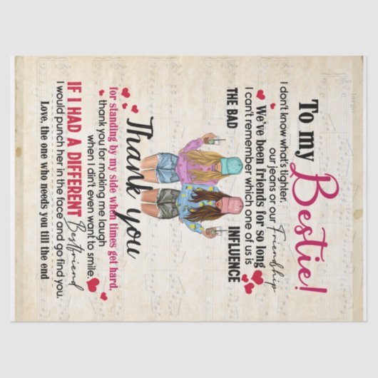 Zu meinen Bestie. Wir sind schon so lange Freunde Seidenpapier (Vorderseite)