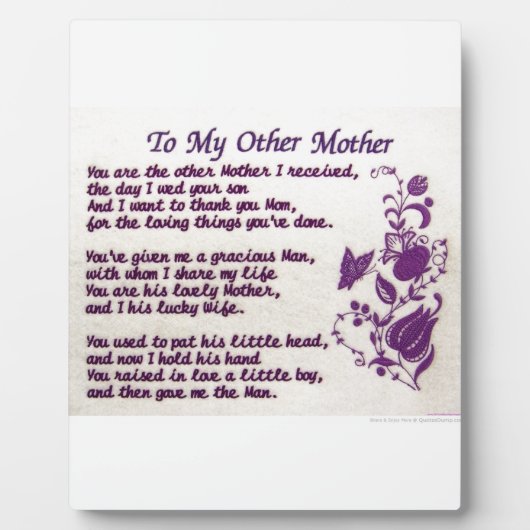 Zu meiner anderen Mutter. Danke Fotoplatte (Vorderseite)