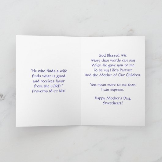 Zu meiner Ehefrau Mütter Tag Karte (Innenseite)