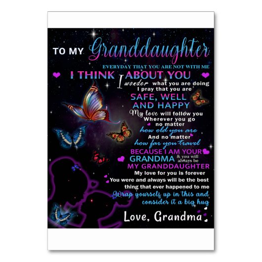 Zu meiner Enkelin Butterflies Geburtstagsgeschenki Tischnummer (Vorderseite)