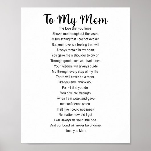 Zu meiner Mama, Muttertaggedicht Poster (Vorne)