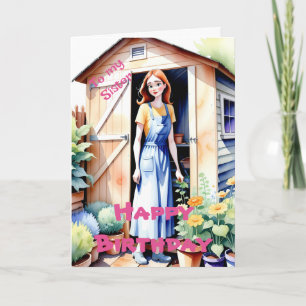 Zu meiner Schwester Niedlich Gartenarbeit und Blum Karte