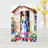 Zu meiner Schwester Niedlich Gartenarbeit und Blum Karte (Gelbe Blume)