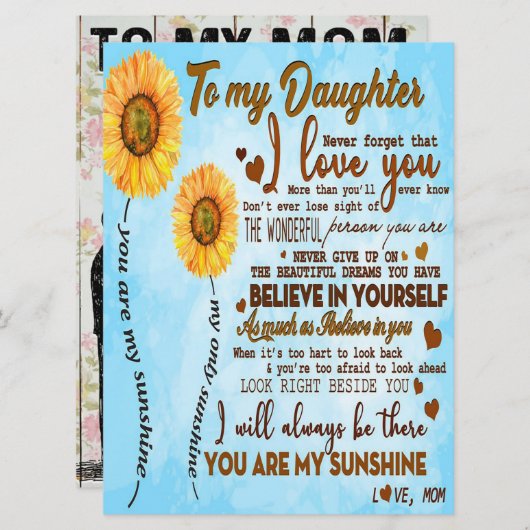 Zu meiner Tochter | Sonderbrief an meine Tochter Menükarte (Vorne/Hinten)