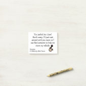 Zu Nah geparkt nach dem Frühstück. Post-it Klebezettel (Auf Schreibtisch)