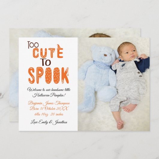 Zu Niedlich, Halloween Foto zu sprechen New Baby B Ankündigung (Vorne/Hinten)