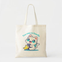 Zu Niedlich Kawaii Anim Cat & Fish Tote Bag