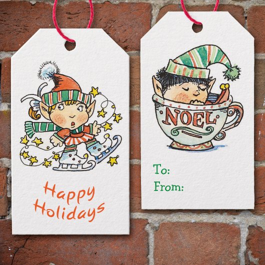 Zu Niedlich Retro-Weihnachtselfen Geschenkanhänger