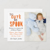 Zu Niedlich, um Halloween Foto Baby Boy zu spreche Ankündigungspostkarte (Vorne/Hinten)
