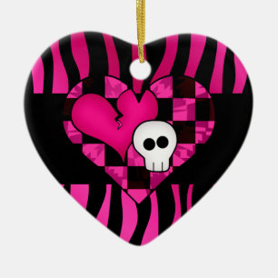 Zu niedliches goth Punkzebraherz fuschia Keramikornament