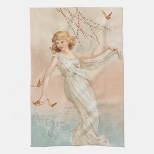 "Zu Ostern Freude" - Vintage Druck, L. Prang & Co. Geschirrtuch