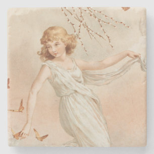 "Zu Ostern Freude" - Vintage Druck, L. Prang & Co. Steinuntersetzer