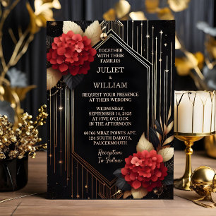 Zu Rosen Garten Diamant Rot Schwarz Und Gold Hochz Folieneinladung