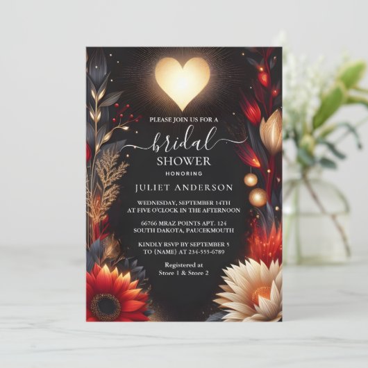 Zu Ruby Claret White Heart Red Black Brautparty Einladung (Stehend Vorderseite)