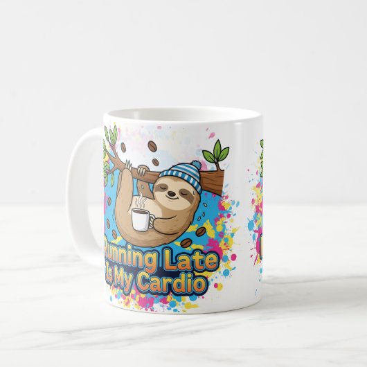 Zu spät läuft mein Cardio Sloth Cartoon Kaffeetasse (Vorderseite Links)